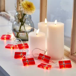 Discount Celebrate LED lyskæde m. 10 norske flag R&oslash;d/Blå