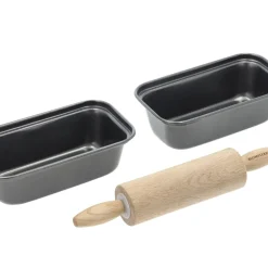 Blomsterbergs Mini-brødformsæt m. kagerulle 3 dele Antracitgrå