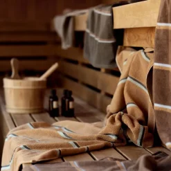 Outlet Zone Denmark Sauna Badehåndklæde Camel/Ice Blue/Olive Green