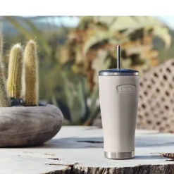 Clearance Thermos Termokrus med sugerør Sand